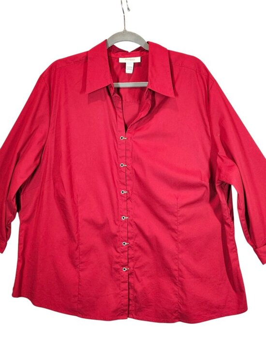 Dressbarn Womens Plus Size Red Button-Up Shirt 22/24W career office Bold Red - Picture 1 of 13
